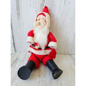 Antique cardboard felt Santa composition metal jointed figurine Xmas tree